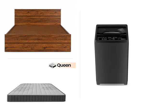 Rio Queen Bed with Memory Foam Mattress & Washing Machine Combo